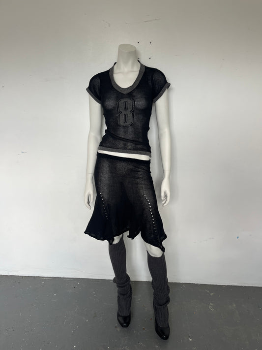 Cotton ruffle pencil skirt- black