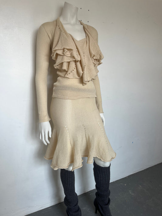 Cotton ruffle pencil skirt- cream