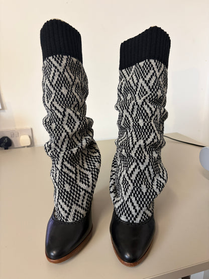 Reworked Fair Isle knit boots