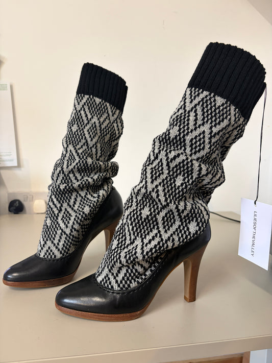Reworked Fair Isle knit boots