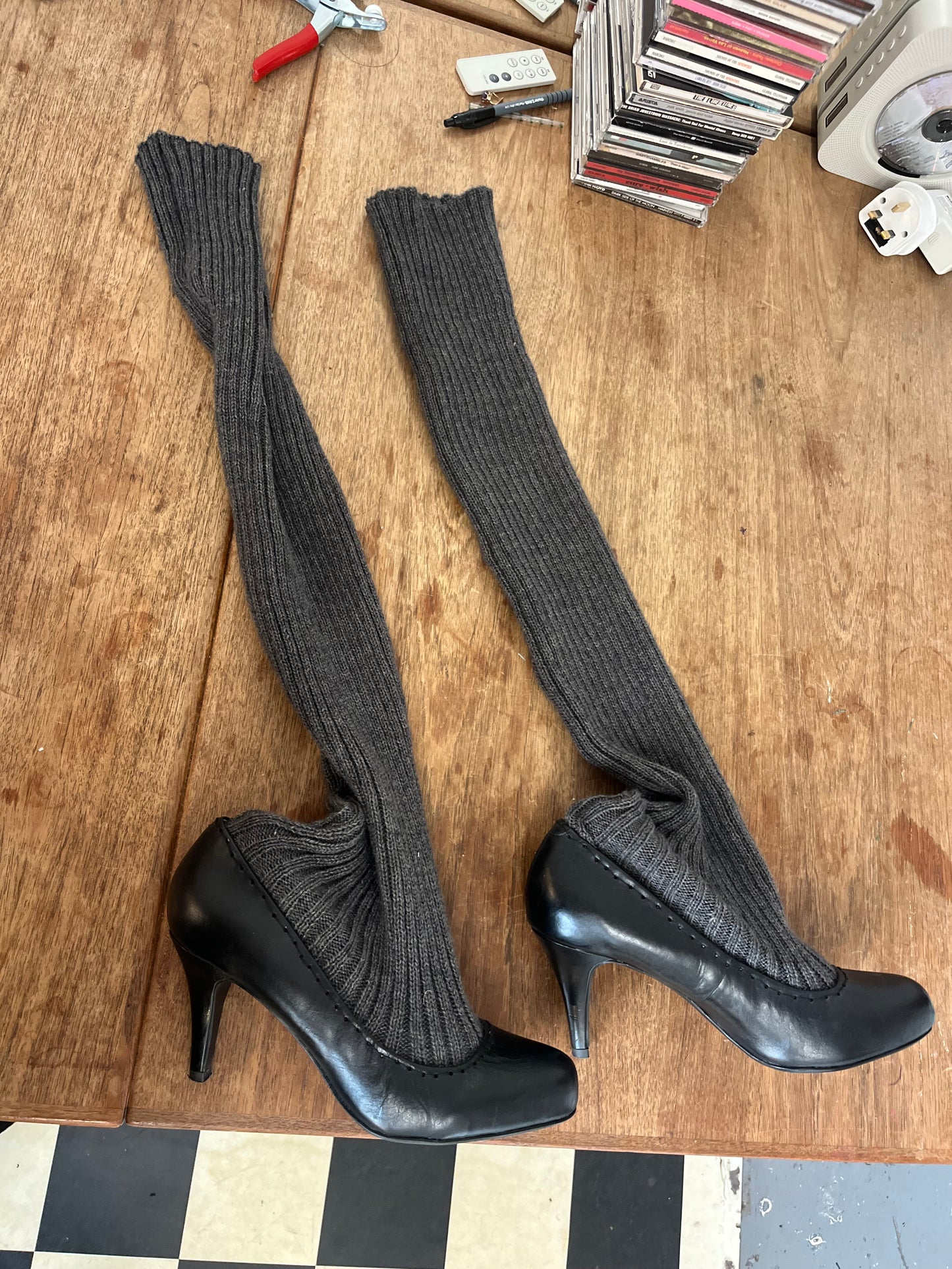 Reworked sock boots - grey rib