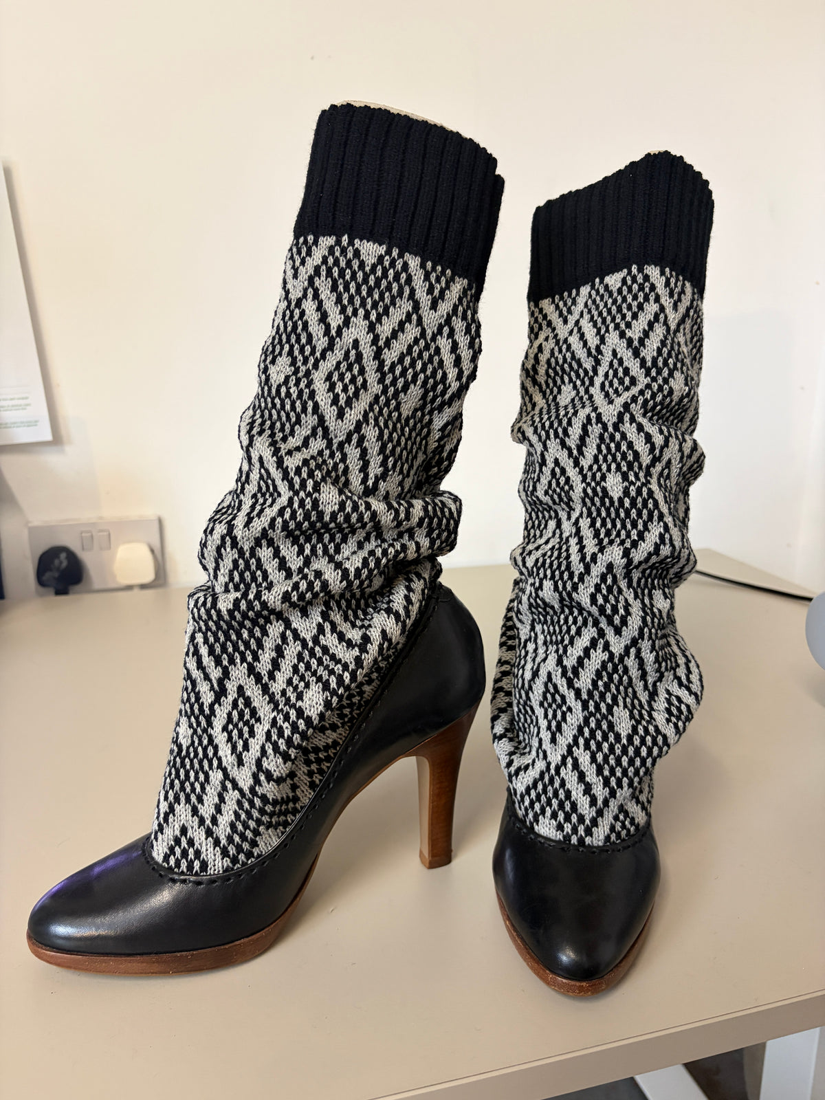 Reworked Fair Isle knit boots