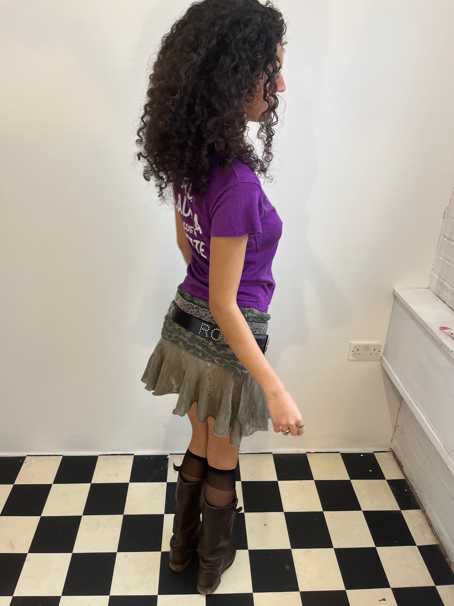 Camo ruffle mini skirt