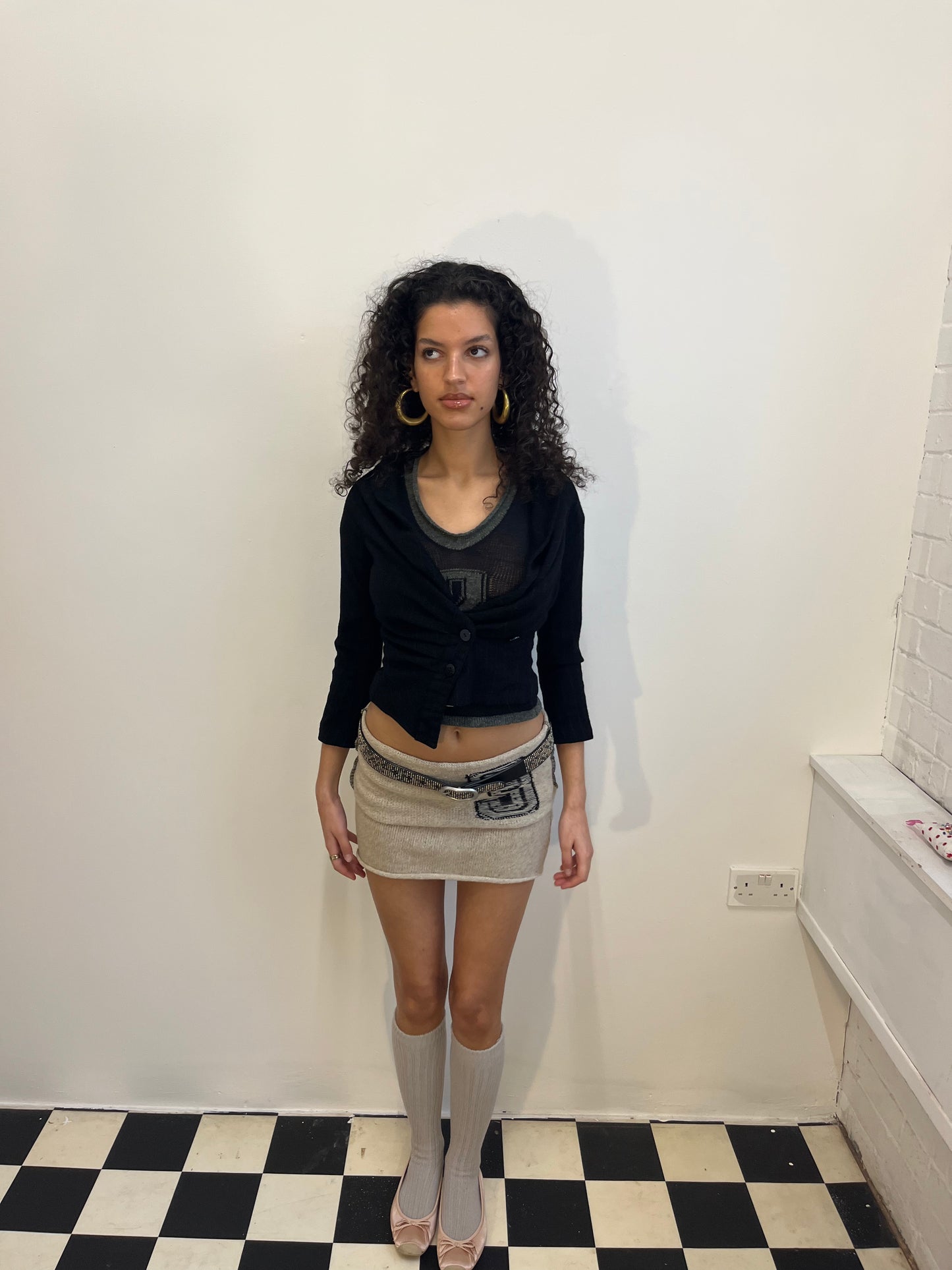 Recycled wool micro mini skirt