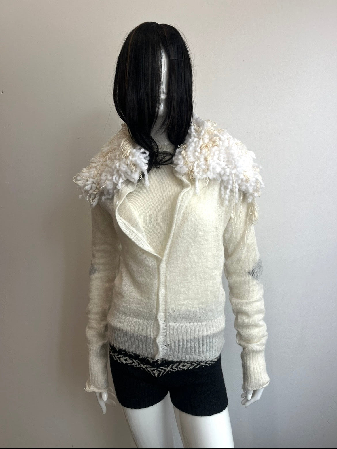 Mohair Shaggy Cardigan- ivory