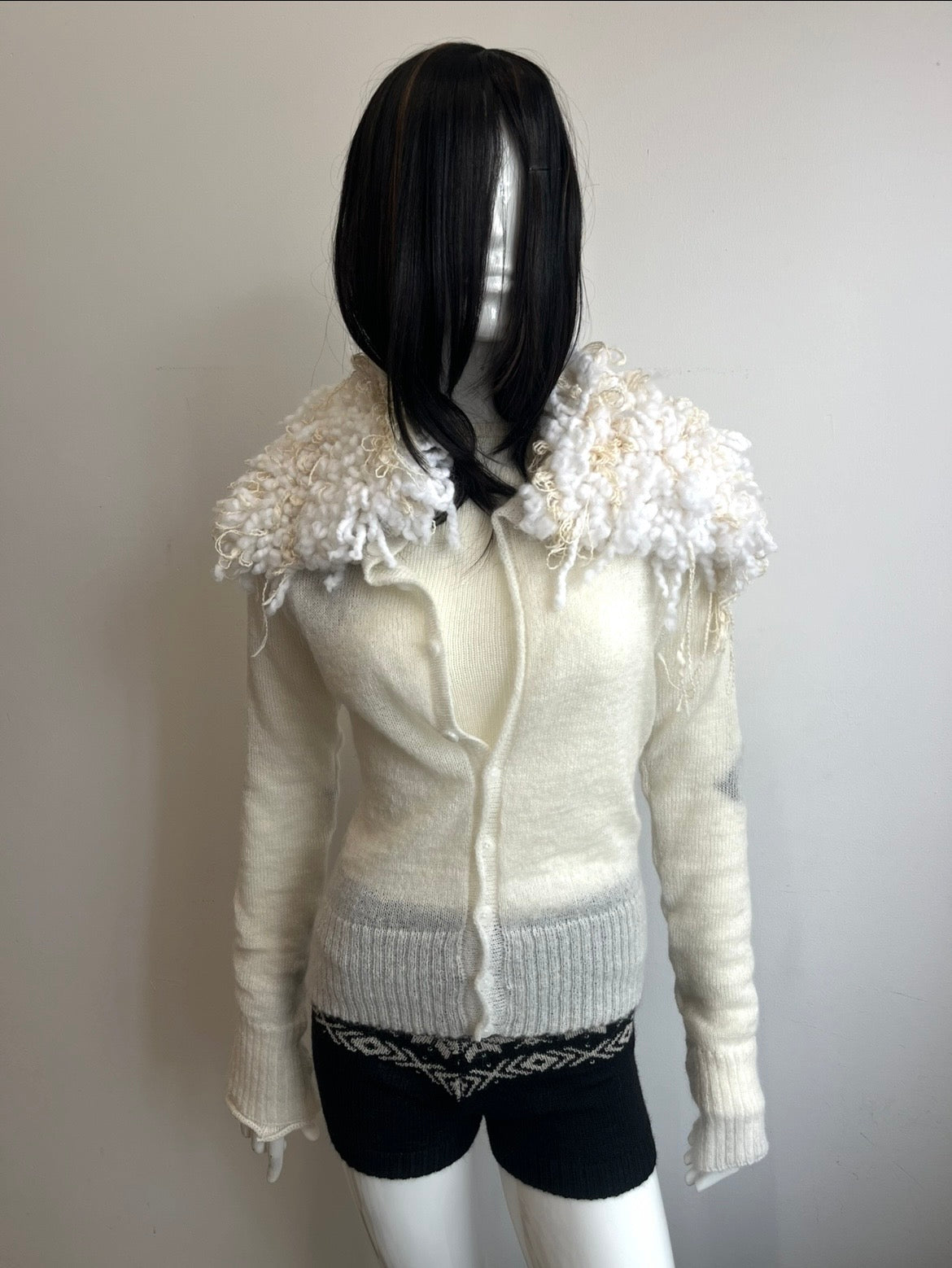 Mohair Shaggy Cardigan- ivory