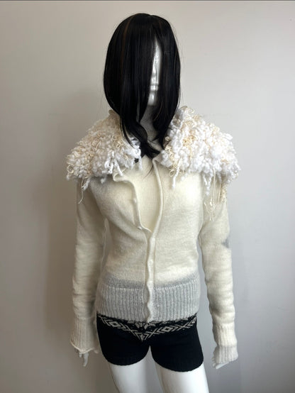 Mohair Shaggy Cardigan- ivory