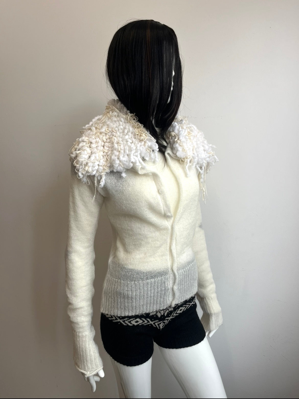 Mohair Shaggy Cardigan- ivory