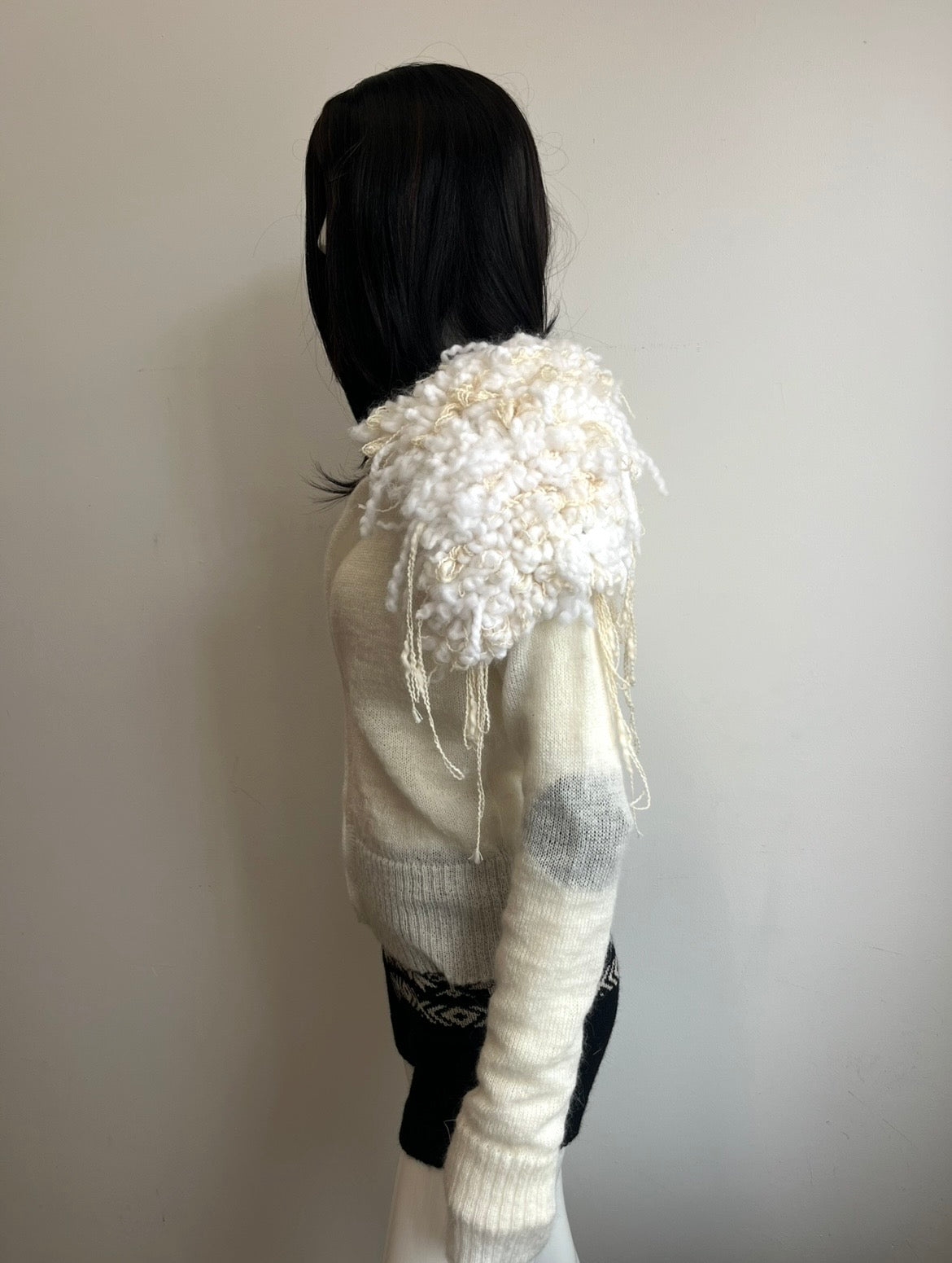 Mohair Shaggy Cardigan- ivory