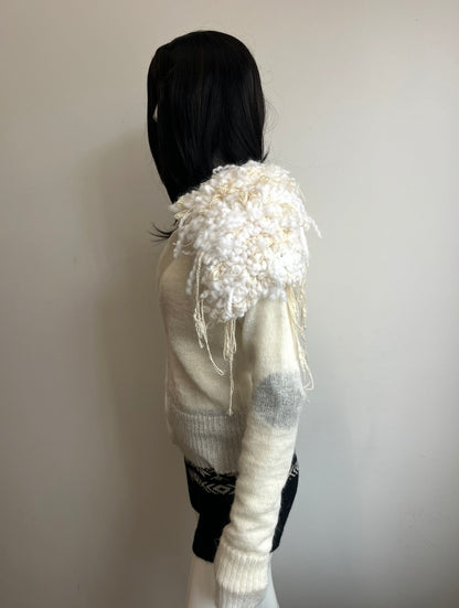 Mohair Shaggy Cardigan- ivory