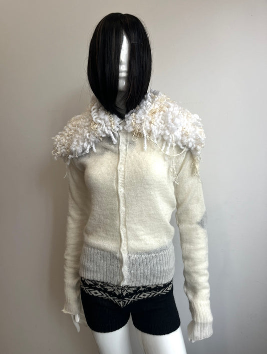 Mohair Shaggy Cardigan- ivory