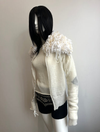 Mohair Shaggy Cardigan- ivory