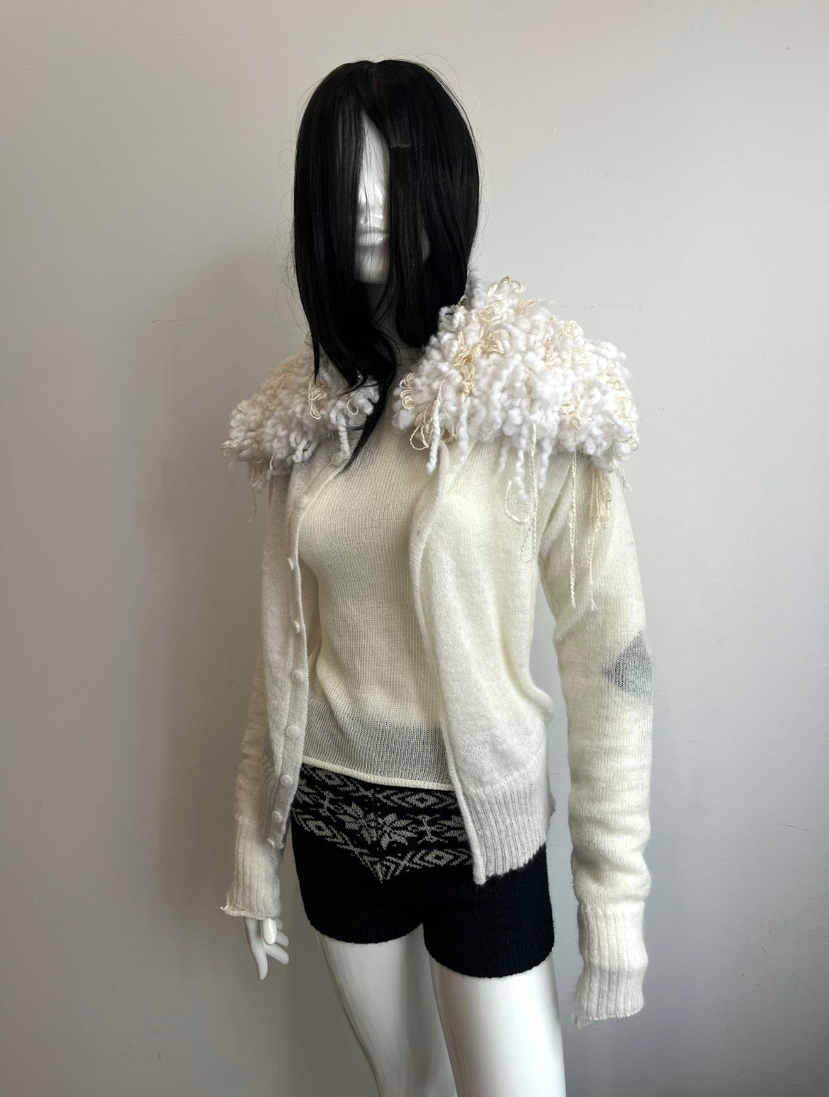 Mohair Shaggy Cardigan- ivory