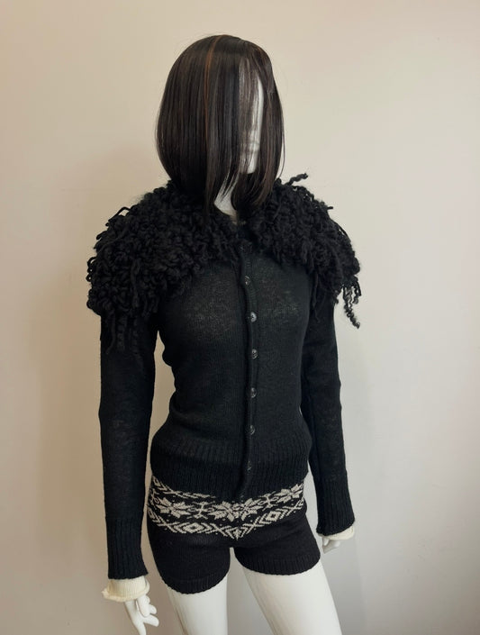 Mohair Shaggy Cardigan- black