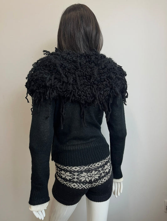 Mohair Shaggy Cardigan- black