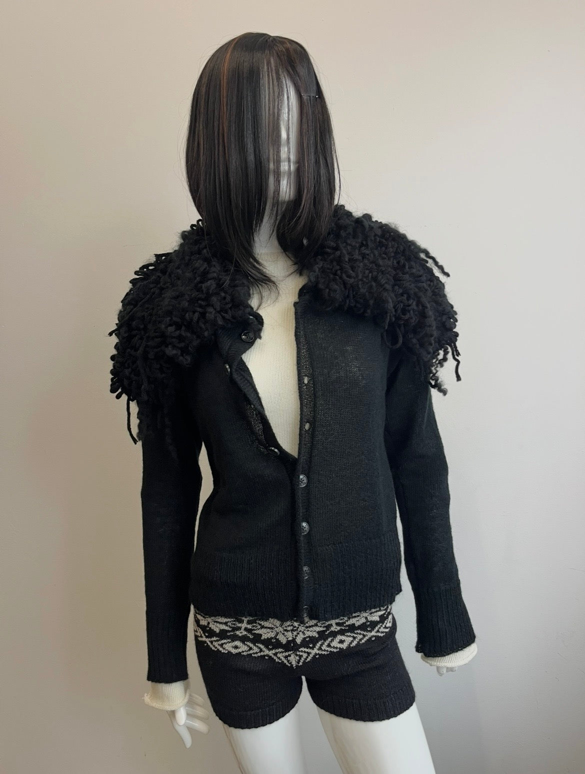 Mohair Shaggy Cardigan- black
