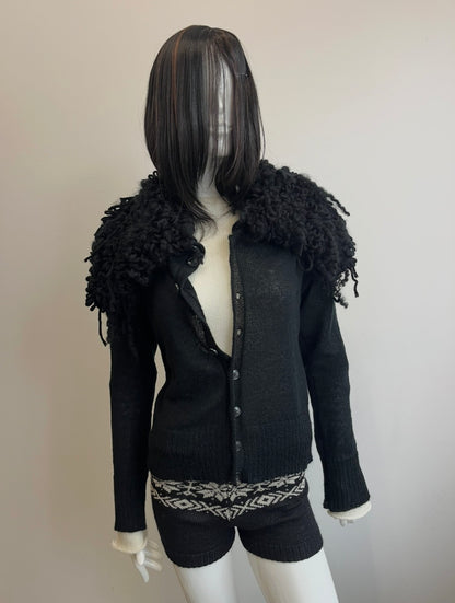 Mohair Shaggy Cardigan- black