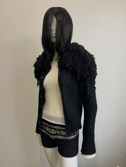 Mohair Shaggy Cardigan- black