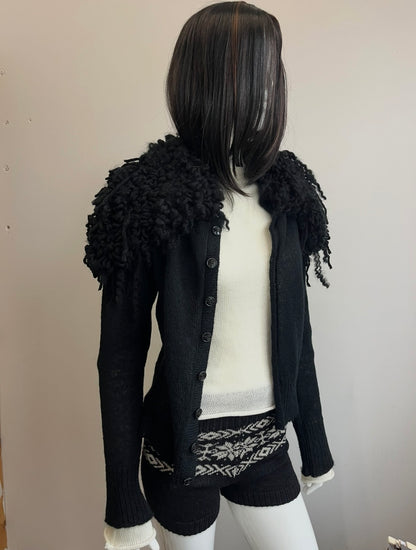 Mohair Shaggy Cardigan- black