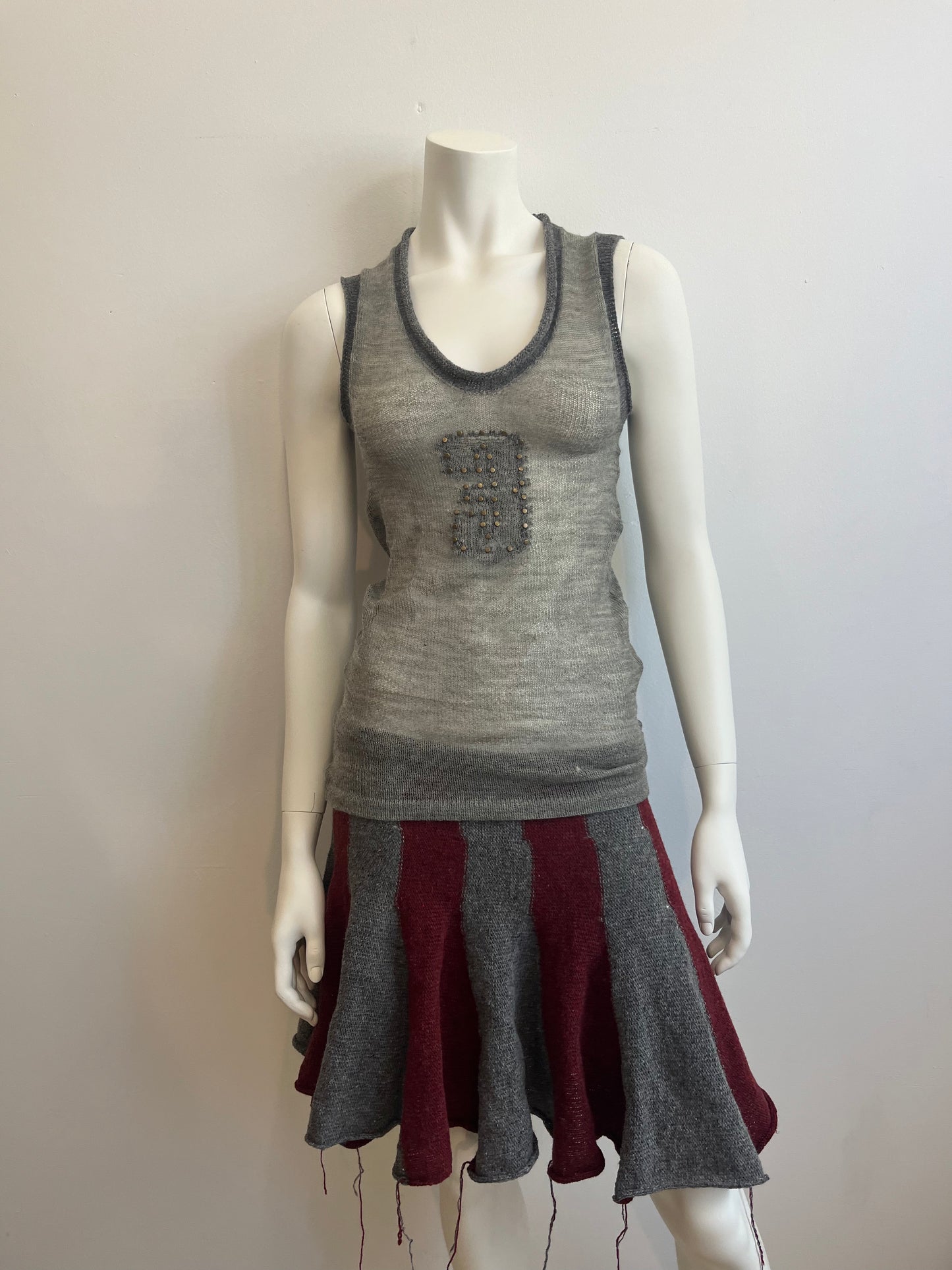 Grey studded wool tank top