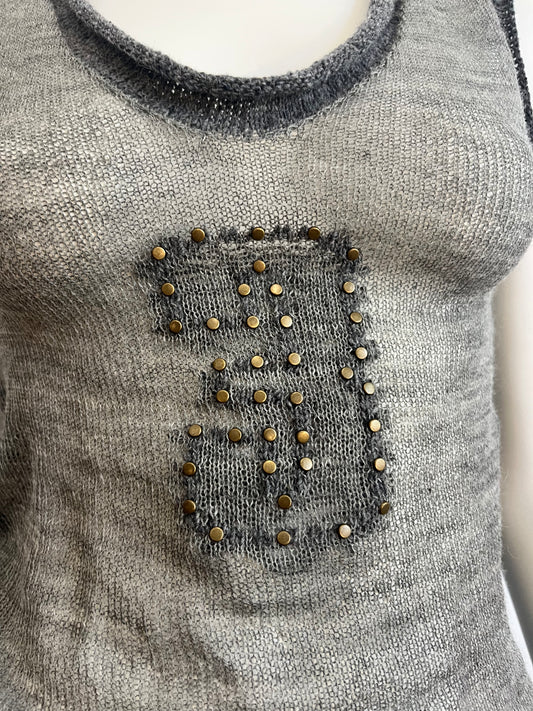 Grey studded wool tank top