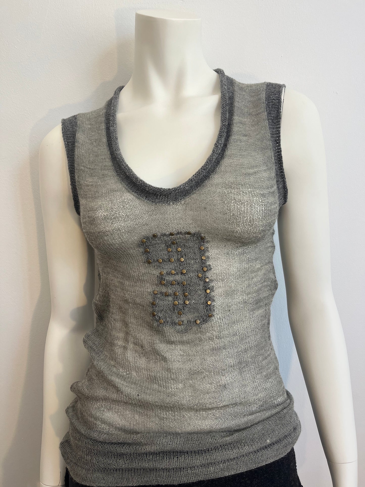 Grey studded wool tank top