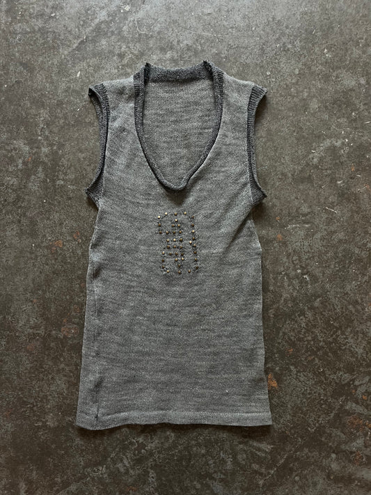 Grey studded wool tank top