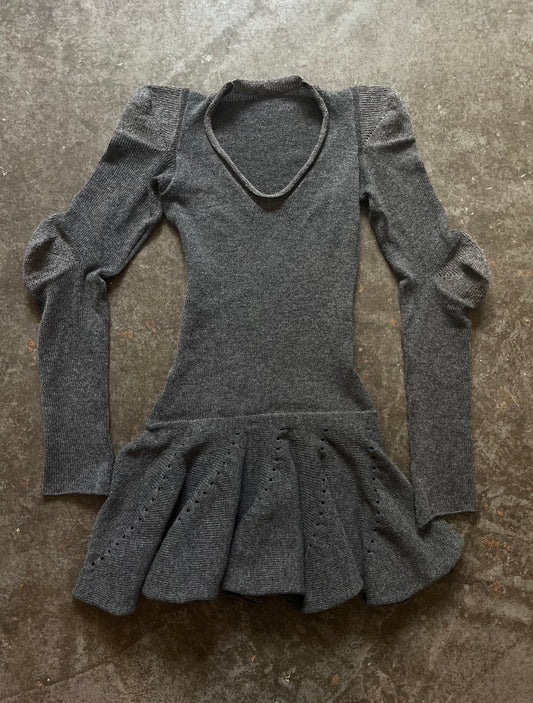 Grey ruffle mini dress