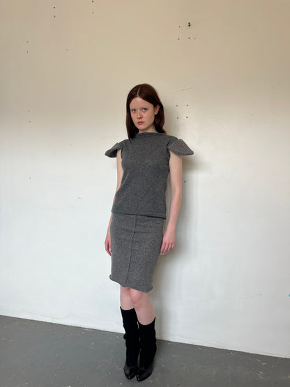 Recycled wool slit pencil skirt