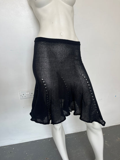 Cotton ruffle pencil skirt- black