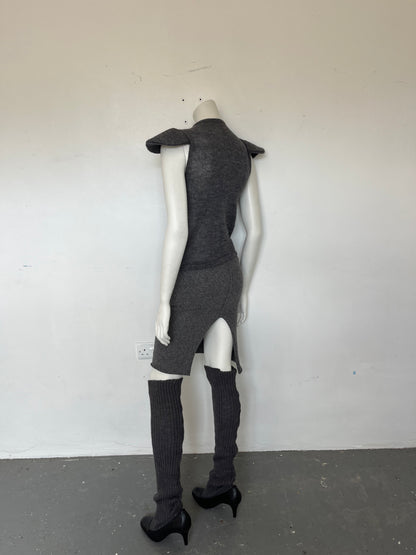 Recycled wool slit pencil skirt