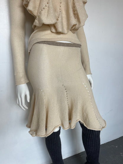 Cotton ruffle pencil skirt- cream