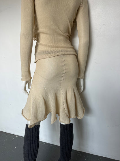 Cotton ruffle pencil skirt- cream