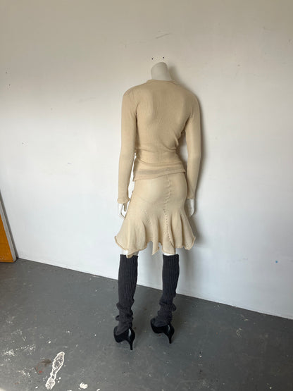 Cotton ruffle pencil skirt- cream